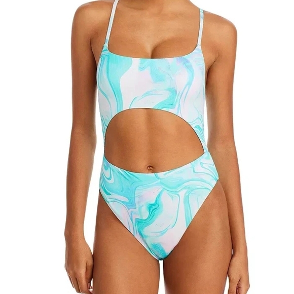 AQUA Swirl Print Cutout One Piece Swimsuit SIZE SMALL